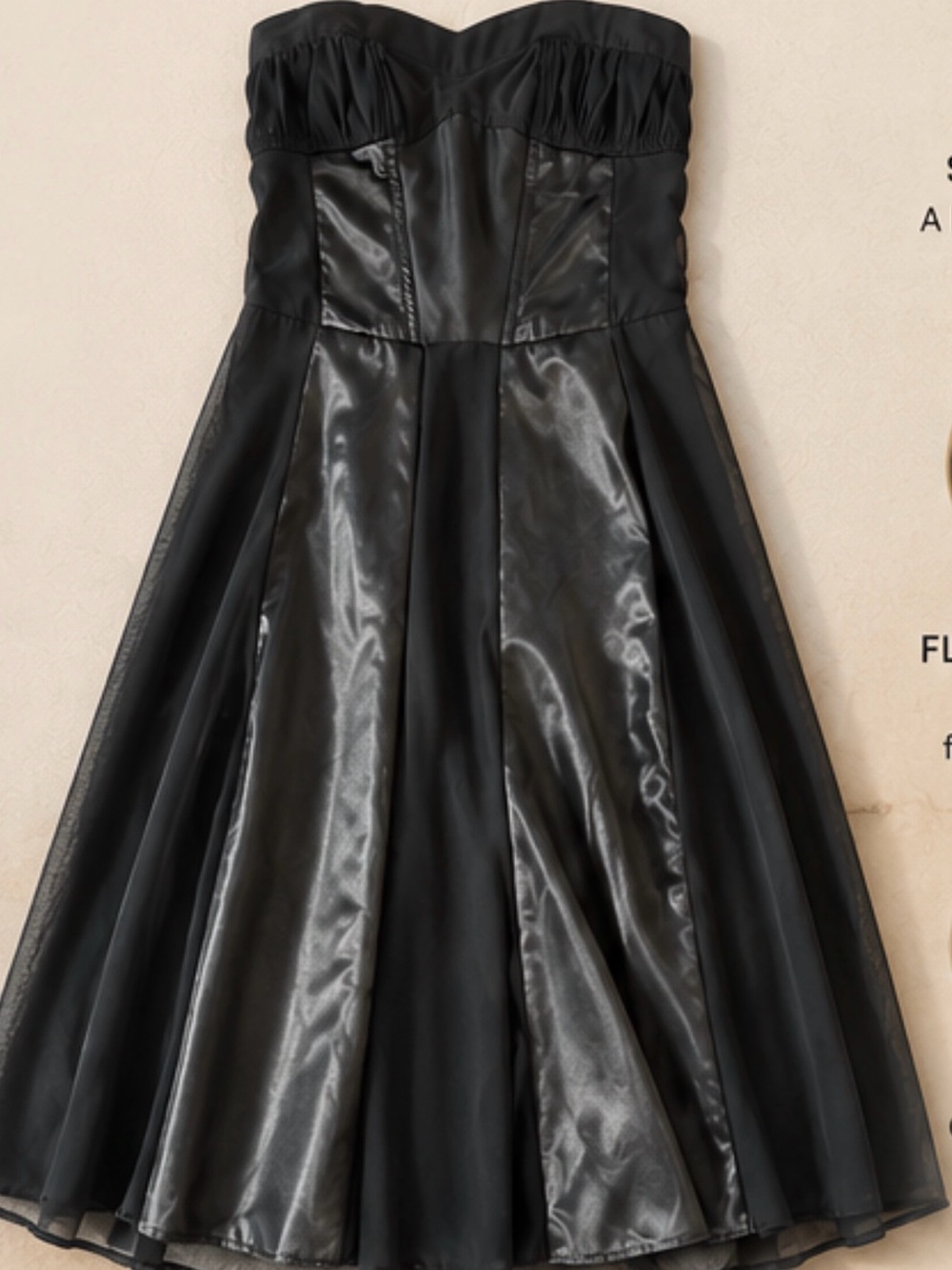 Size large L le chateau Black Strapless Satin Cocktail Dress corset style satin - Picture 4 of 15